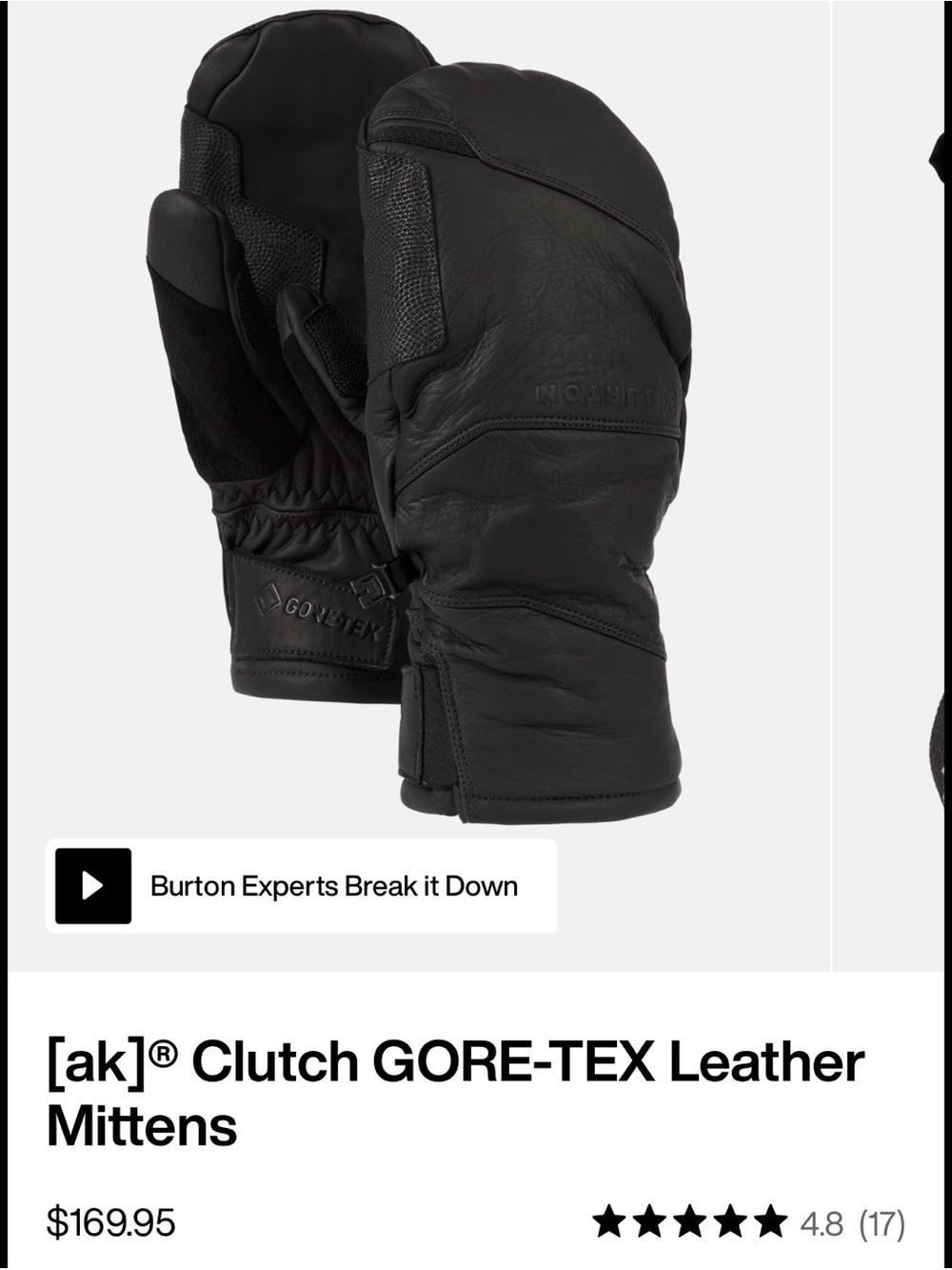 Burton AK Gore-Tex Clutch Mitts | Black | XS